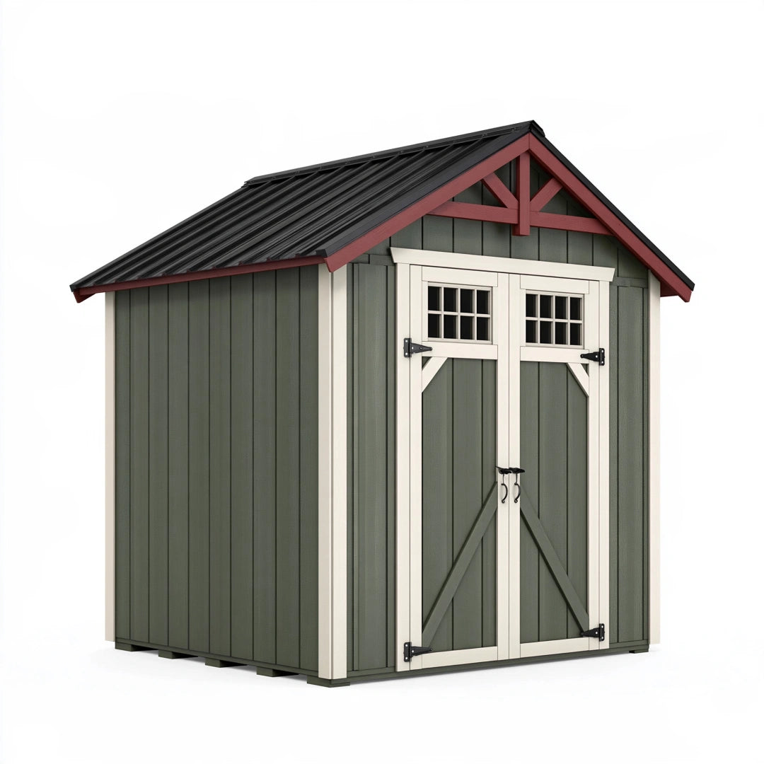 Abri de jardin 240 x 180 x 230 cm en bois vert style grange à double porte