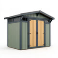 Abri de jardin 240 x 180 x 220 cm en bois vert sauge naturel et anthracite à double porte style chalet