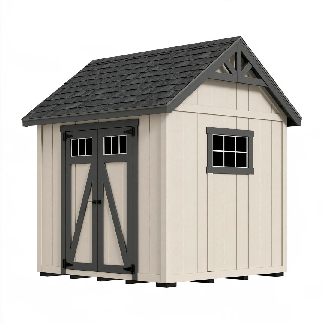 Abri de jardin 200 x 150 x 210 cm en bois beige et anthracite avec double porte