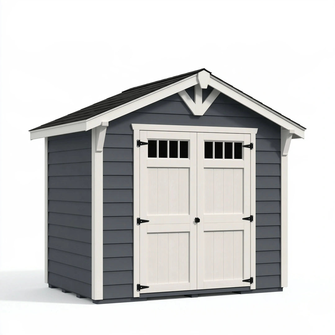 Abri de jardin 240 x 180 x 220 cm en bois gris anthracite et blanc à double porte style cottage