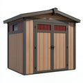 Abri de jardin 200 x 150 x 210 cm en résine aspect bois marron et gris avec double porte