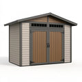Abri de jardin 240 x 180 x 220 cm en panneaux synthétiques taupe et marron à double porte style contemporain