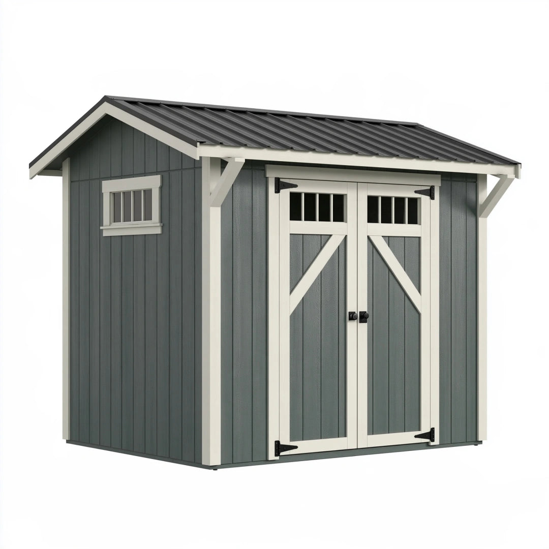 Abri de jardin 180 x 120 x 200 cm en bois gris anthracite à double porte style chalet