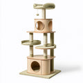 Arbre à chat 60 x 60 x 170 cm en bois beige avec griffoirs en sisal et plateformes