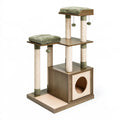 Arbre à chat 60 x 50 x 130 cm en bois et sisal marron vert avec niches plateformes et griffoirs