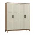Armoire 200 x 60 x 200 cm en panneaux de particules vert sauge et décor bois - 4 portes style contemporain