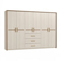 Armoire 240 x 60 x 220 cm en panneaux de bois beige style contemporain avec 6 portes et 3 tiroirs