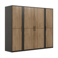 Armoire de rangement 200 x 60 x 200 cm en panneaux de bois marron noir à 4 portes style contemporain