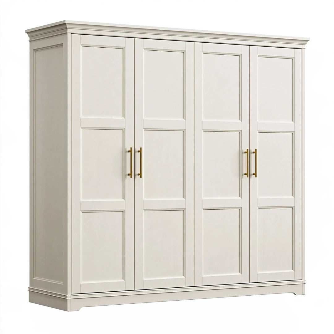 Armoire 200 x 60 x 220 cm en bois blanc à 4 portes style classique