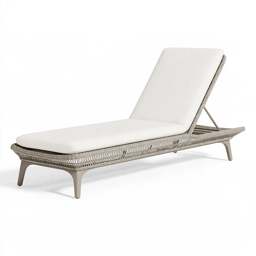 Chaise longue de jardin 200 x 70 x 88 cm en résine tressée beige avec coussin inclinable