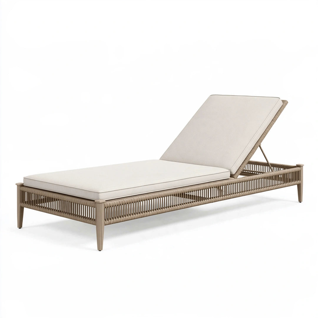 Transat de jardin 200 x 70 cm en aluminium et corde taupe avec dossier réglable