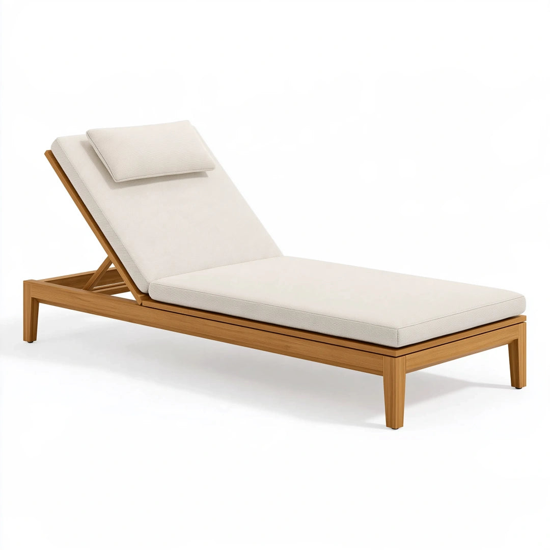 Bain de soleil 200 x 70 cm en bois beige - dossier inclinable pour extérieur