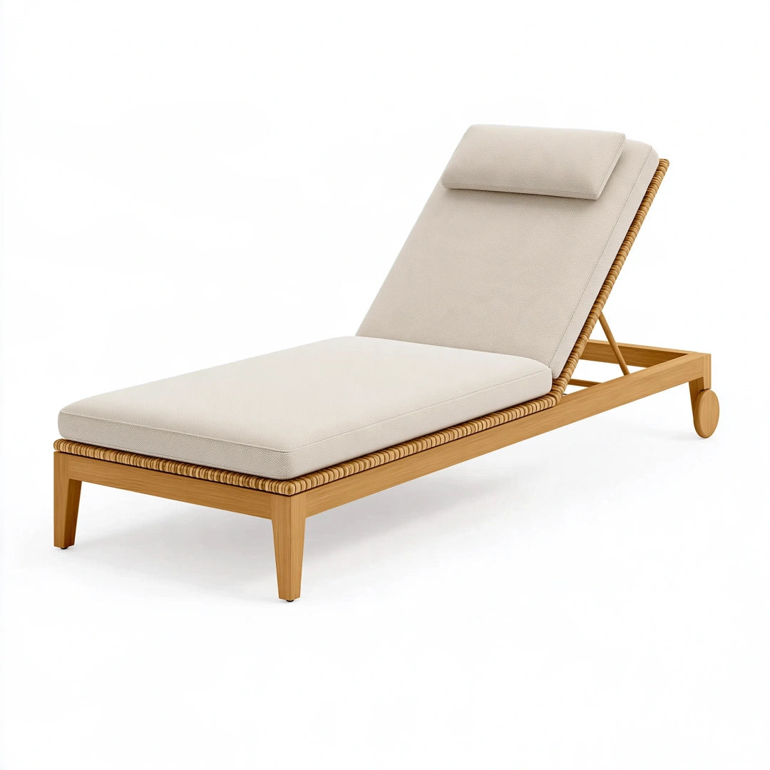 Chaise longue de jardin 200 x 70 x 85 cm en bois beige avec dossier réglable