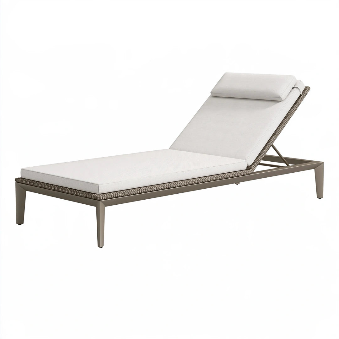 Chaise longue de jardin 200 x 70 cm en aluminium taupe et blanc cassé dossier inclinable
