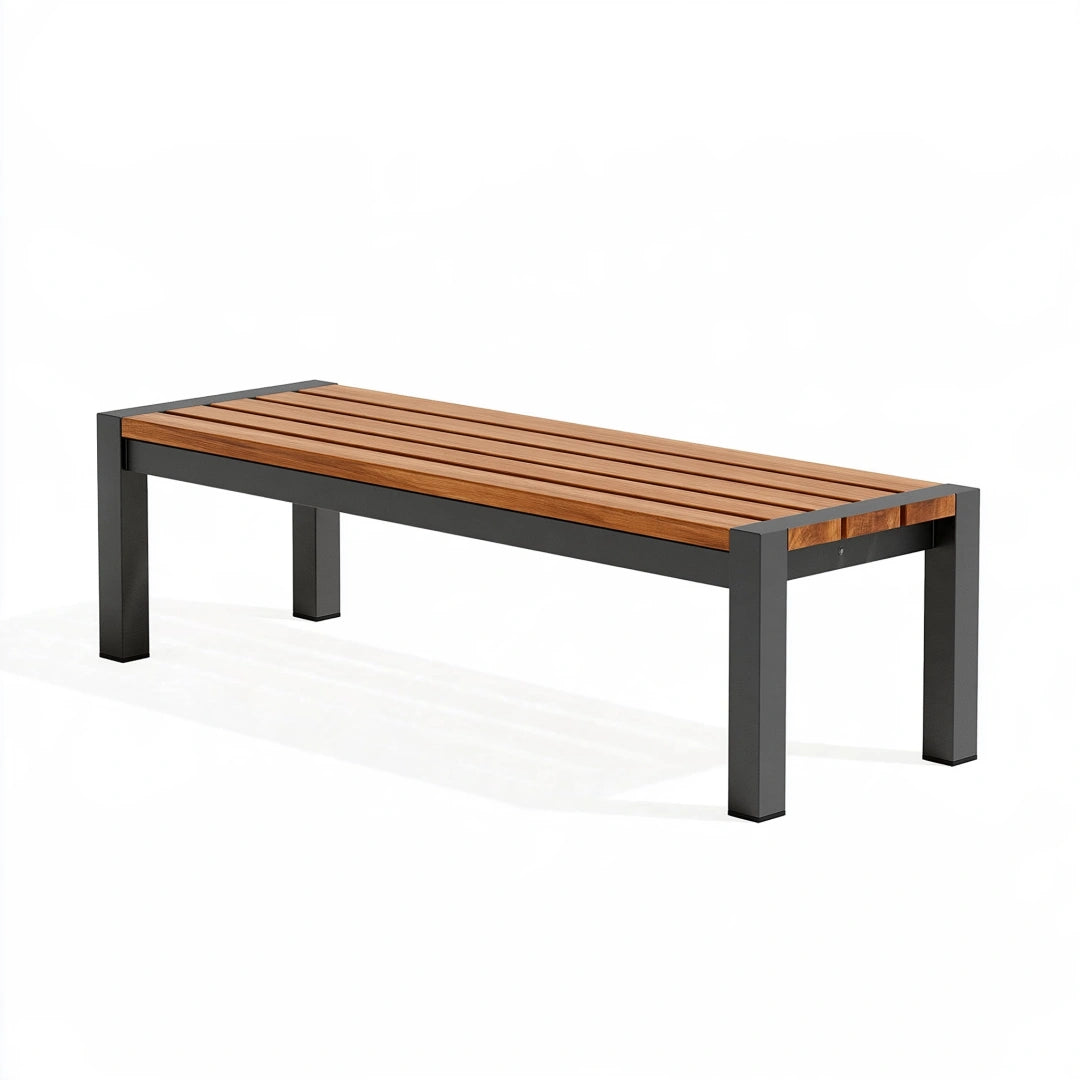 Banc de jardin 180 x 40 x 45 cm en bois et acier noir style contemporain