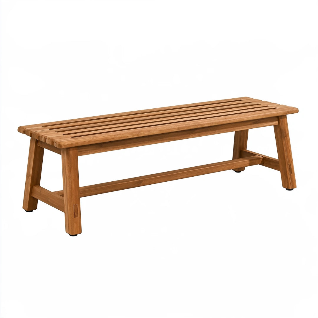 Banc de jardin 120 cm en bois brun à lattes style contemporain