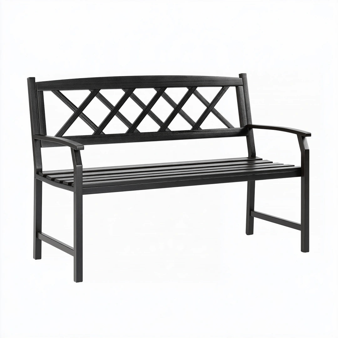 Banc de jardin 122 x 61 x 90 cm en métal noir à dossier ajouré style classique