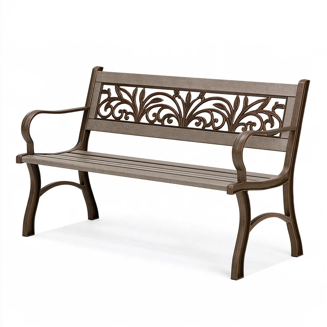 Banc de jardin 125 x 60 x 88 cm en métal bronze à accoudoirs style classique
