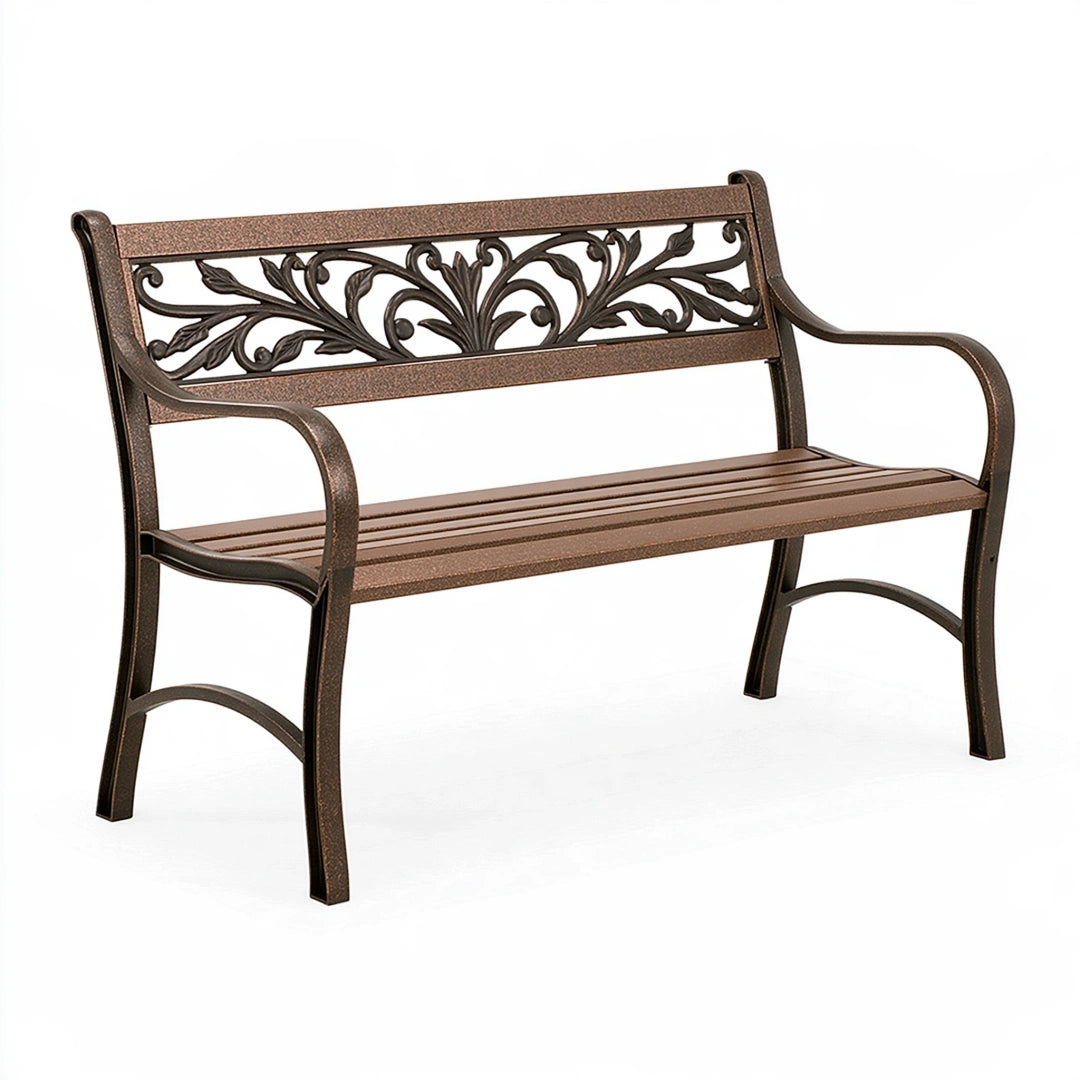 Banc de jardin 120 x 60 x 85 cm en métal brun style classique à accoudoirs