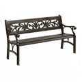 Banc de jardin 122 x 61 x 88 cm en métal brun foncé style classique à dossier décoratif