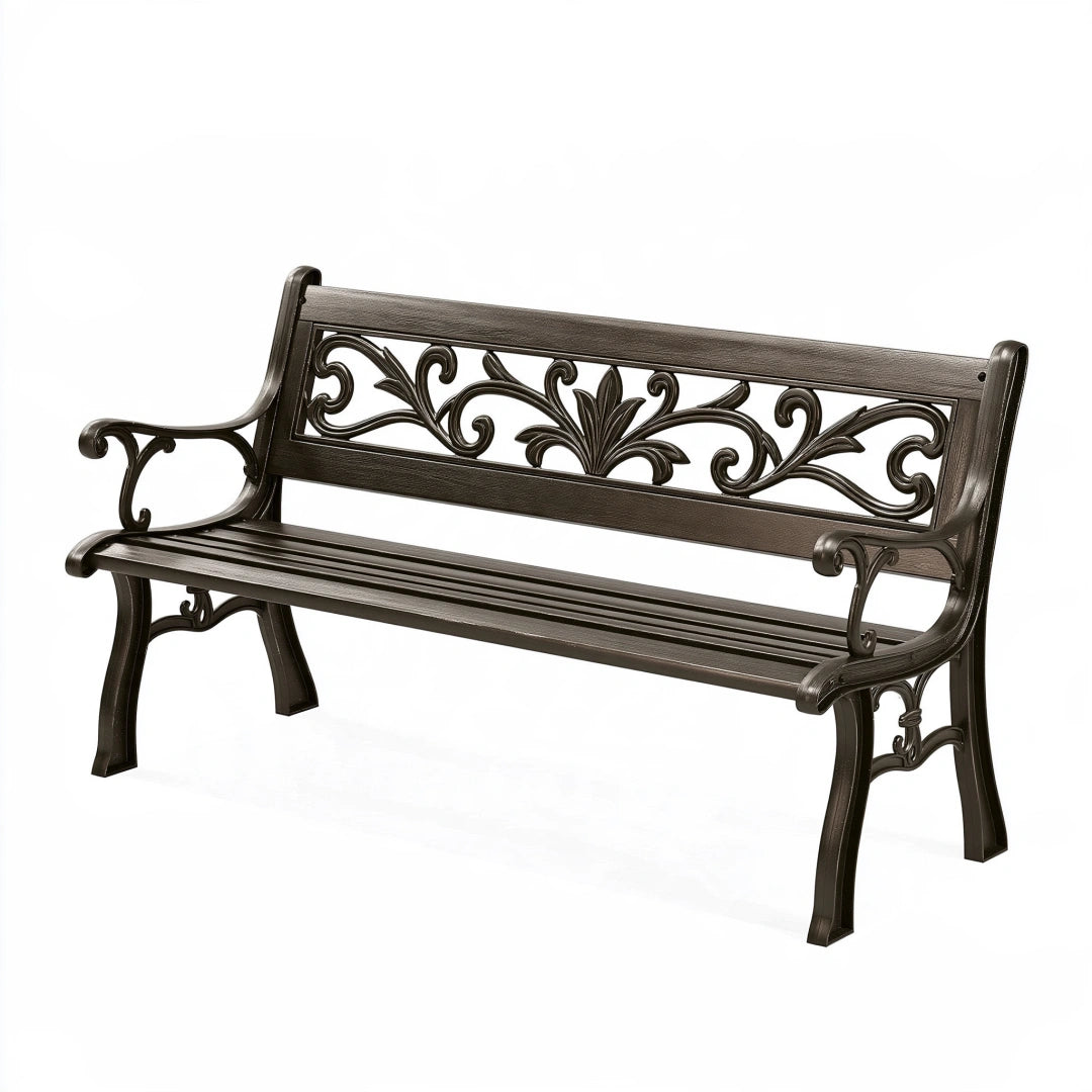 Banc de jardin 120 x 60 x 85 cm en métal brun foncé style classique décoratif